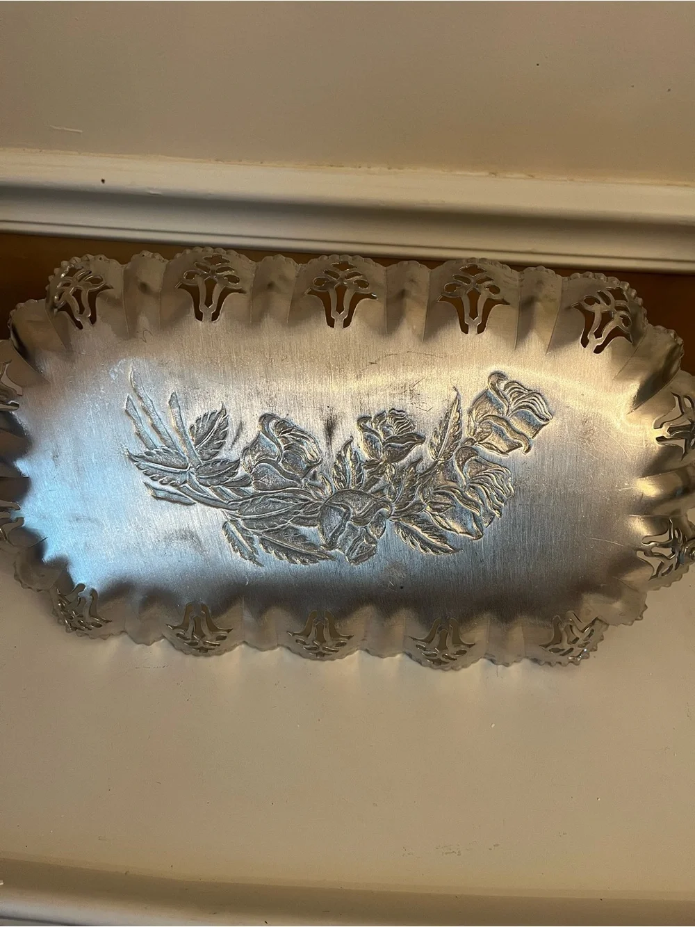Vintage Floral Hand Wrought Aluminum Serving Tray